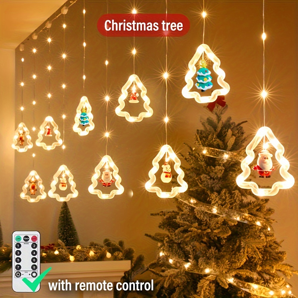 christmas decorative curtain lights led star string lights with santa claus snowman elk dolls usb power with remote control dimmable 8 modes suitable for christmas bedroom party wedding decoration for outdoor camping hiking sports & outdoors temu