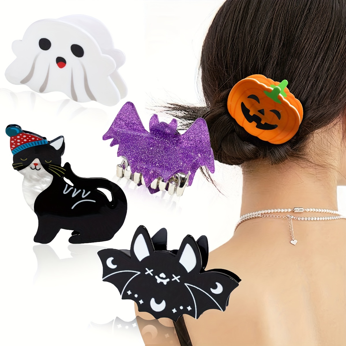 Goth Pumpkin Ghost Spider Skull Halloween Gifts Hairclip Women Men