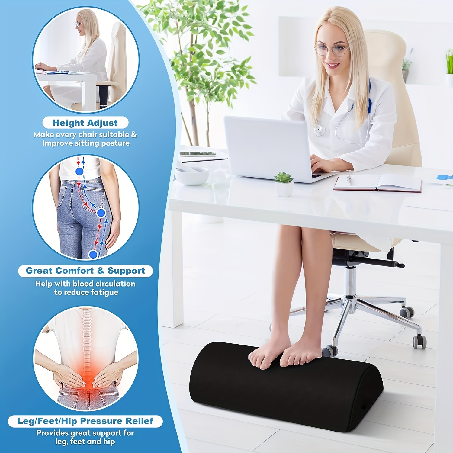 Under Desk Footrest Sturdy Relief in Back, Lumbar, Knee Pain