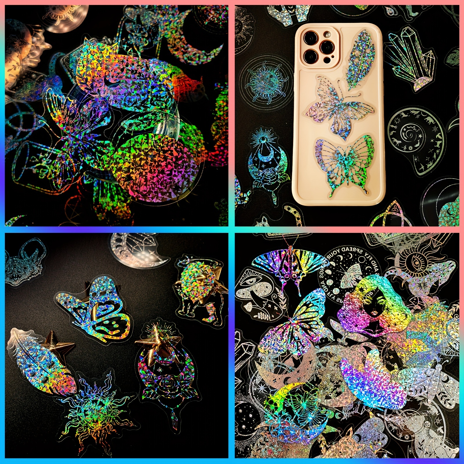 300 Pcs Holographic Stickers, Resin Stickers for Art Craft, Stickers for Resin Including Magic World, Butterfly Theme, Colorful Laser Stickers Decal