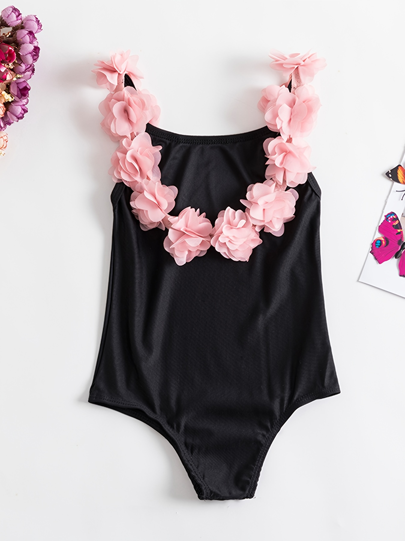 Deko Girl's Full Swimming Suit - Black&Pink 