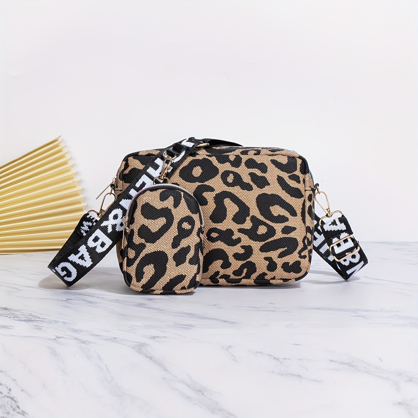 

Leopard Print Crossbody Bag Set, Fashion Mini Shoulder Bag, Women's Square Bag With Hanging Coin Purse