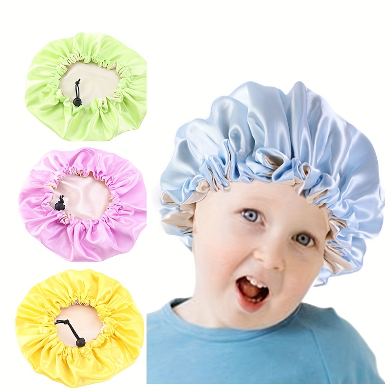 Bonnet de sommeil en satin pour enfants, bonnet de douche pour enfants, bonnet  de cheveux la nuit, imprimé de fleurs pour garçons et filles, bonnet de  sommeil avec nœud de bande 