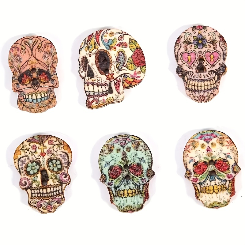 50 Bottoni Decorativi In Legno 2,5 Cm - Colori Misti Floreali, 2 Fori - Per Cucito, Scrapbooking, Fai Da Te