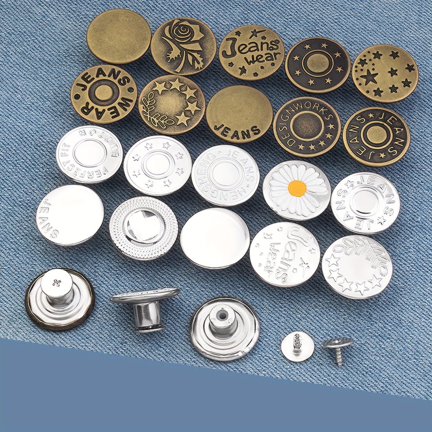 6pcs Jeans Buttons Replacement 17mm No Sewing Metal Button Repair Kit  Nailless Removable Jean Buttons Replacement Combo