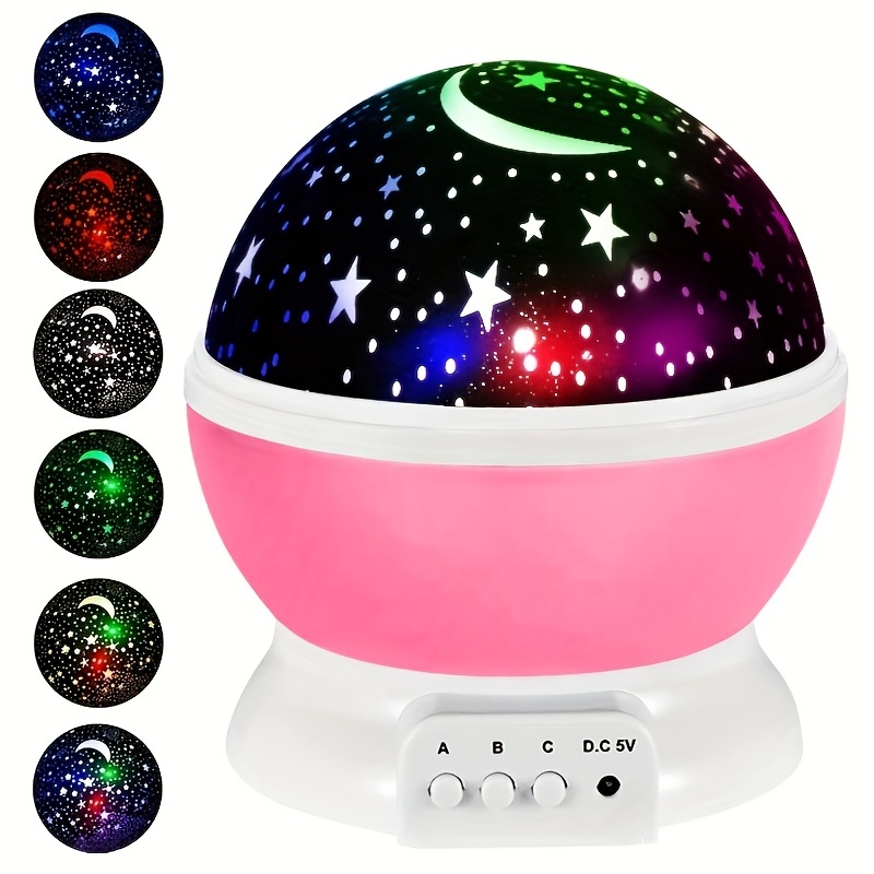 

1pc Star Projector Night Light, Star Night Light, Moon And Star Projector 360 Degree Rotation - 4 Led Bulbs 9 Light Color Changing With Usb Cable, Unique Gift