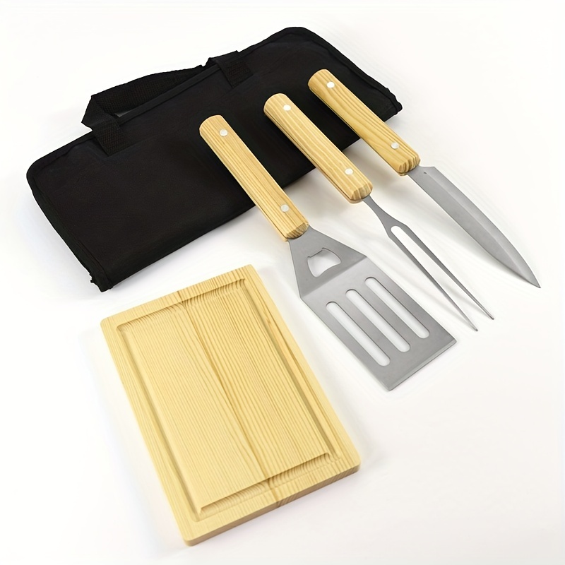 Bbq Grill Tool Set: Wooden Handle Barbecue Kit With - Temu