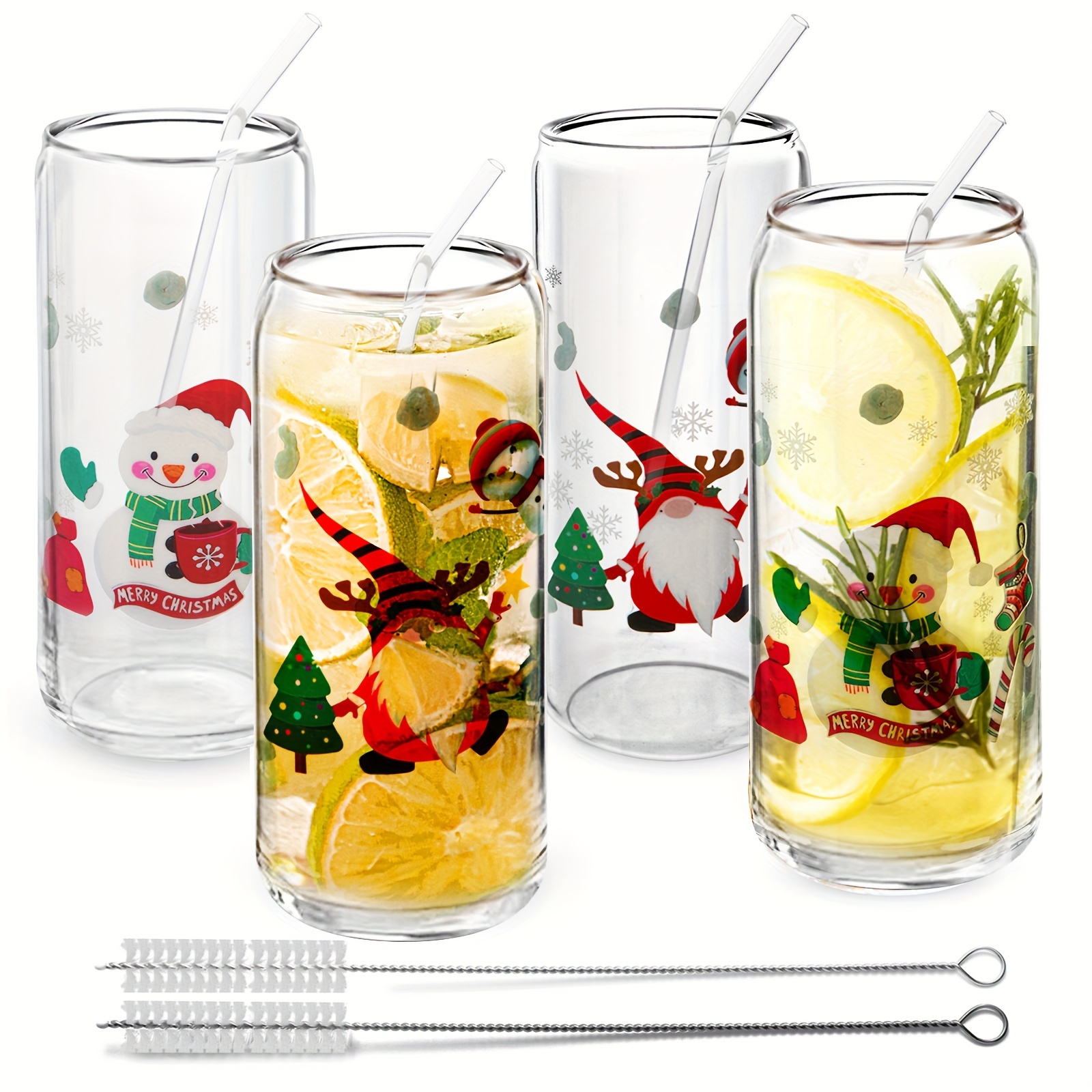 2/4pcs, Christmas Drinking Glasses Set, 15oz Glass Cups, Beer Glasses, Iced  Coffee Glasses, Cute Tumbler Cup, Ideal For Cocktail, Whiskey, Funny Gift
