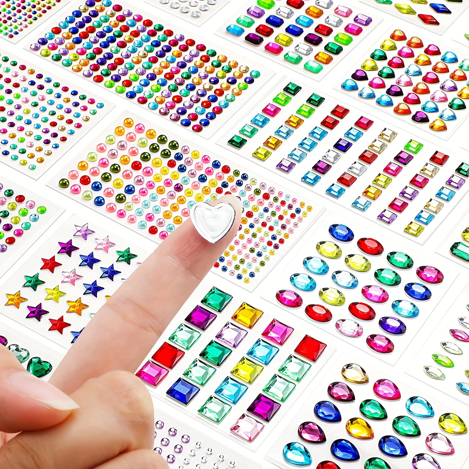1995pcs Jewels Stickers Assorted Shapes Gem Stickers Bling Multicolor  Rhinestone Stickers Self Adhesive Face Gems Stick On Jewels For Crafts DIY  Makeu