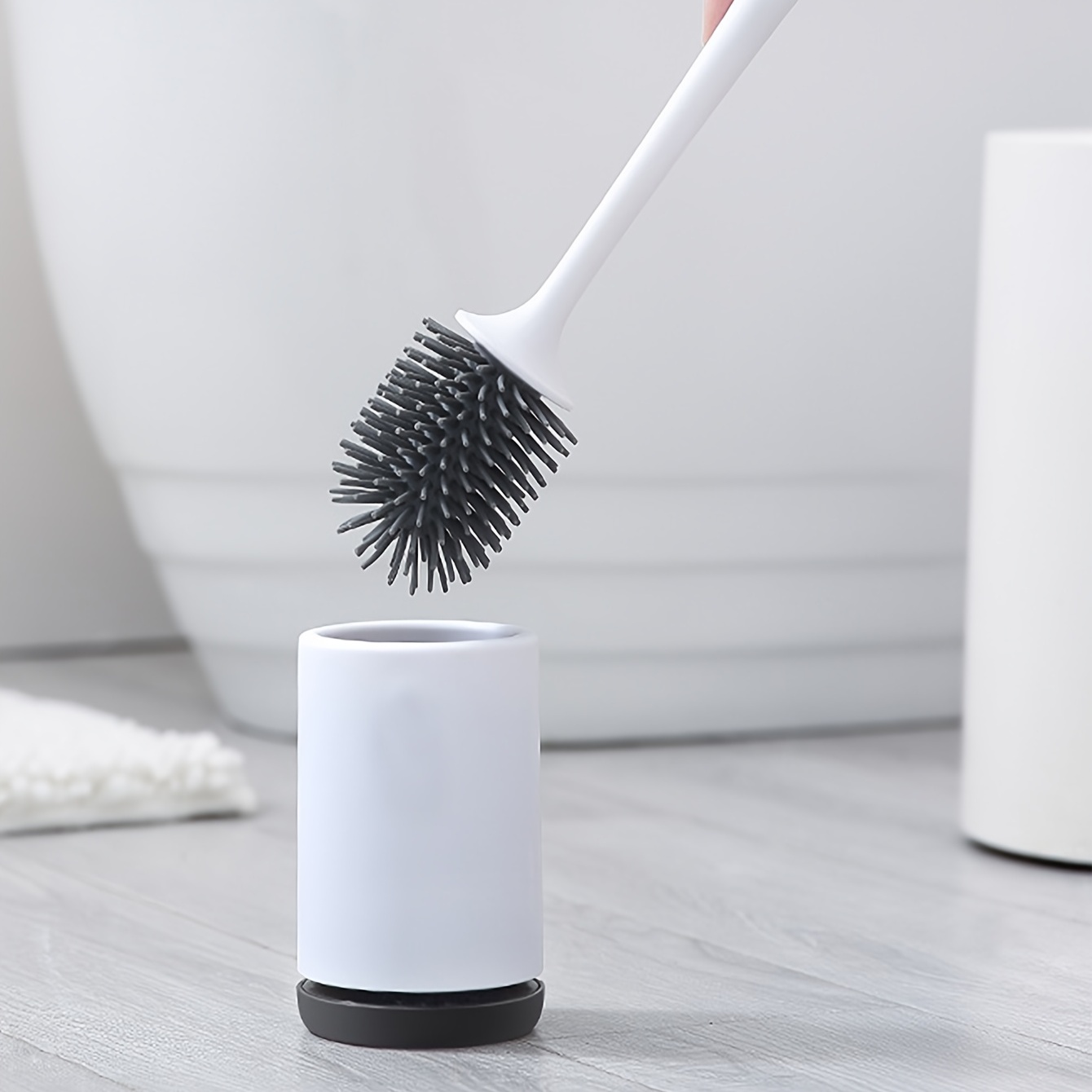 1pc Toilet Brush With Wall Holder, Silicone Bristles, Deep
