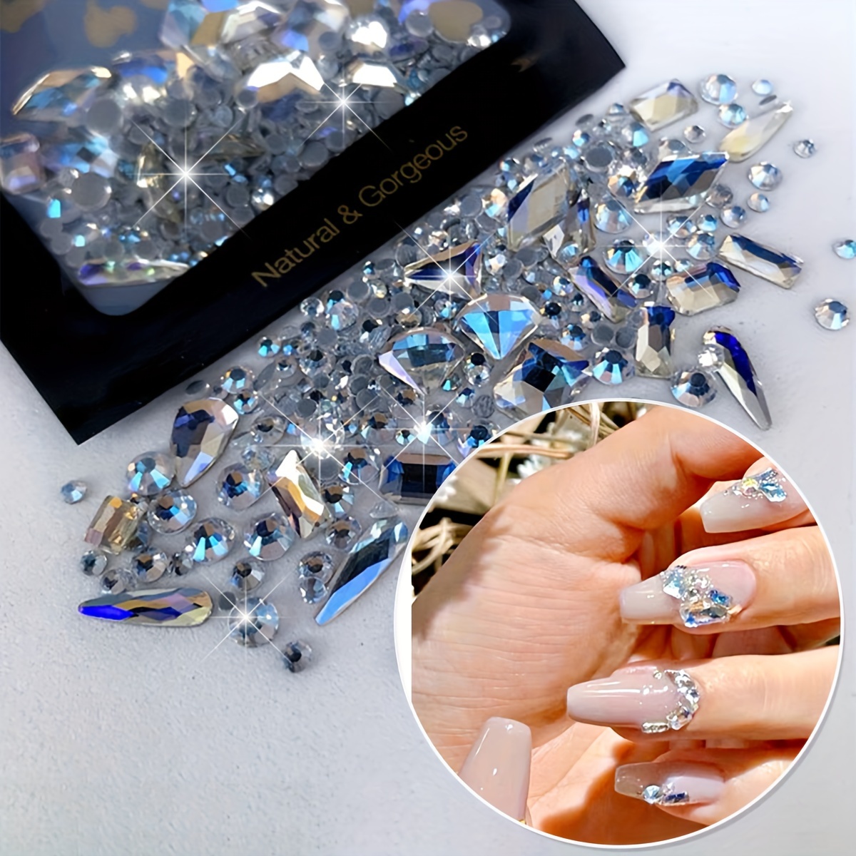 WOKOTO 2 Box Flat Back Emerald And Blue Rhinestones For Nails Nail Stones  Nail Rhinestones For Acrylic Nails Nail Crystals Fake Nail Diamonds For