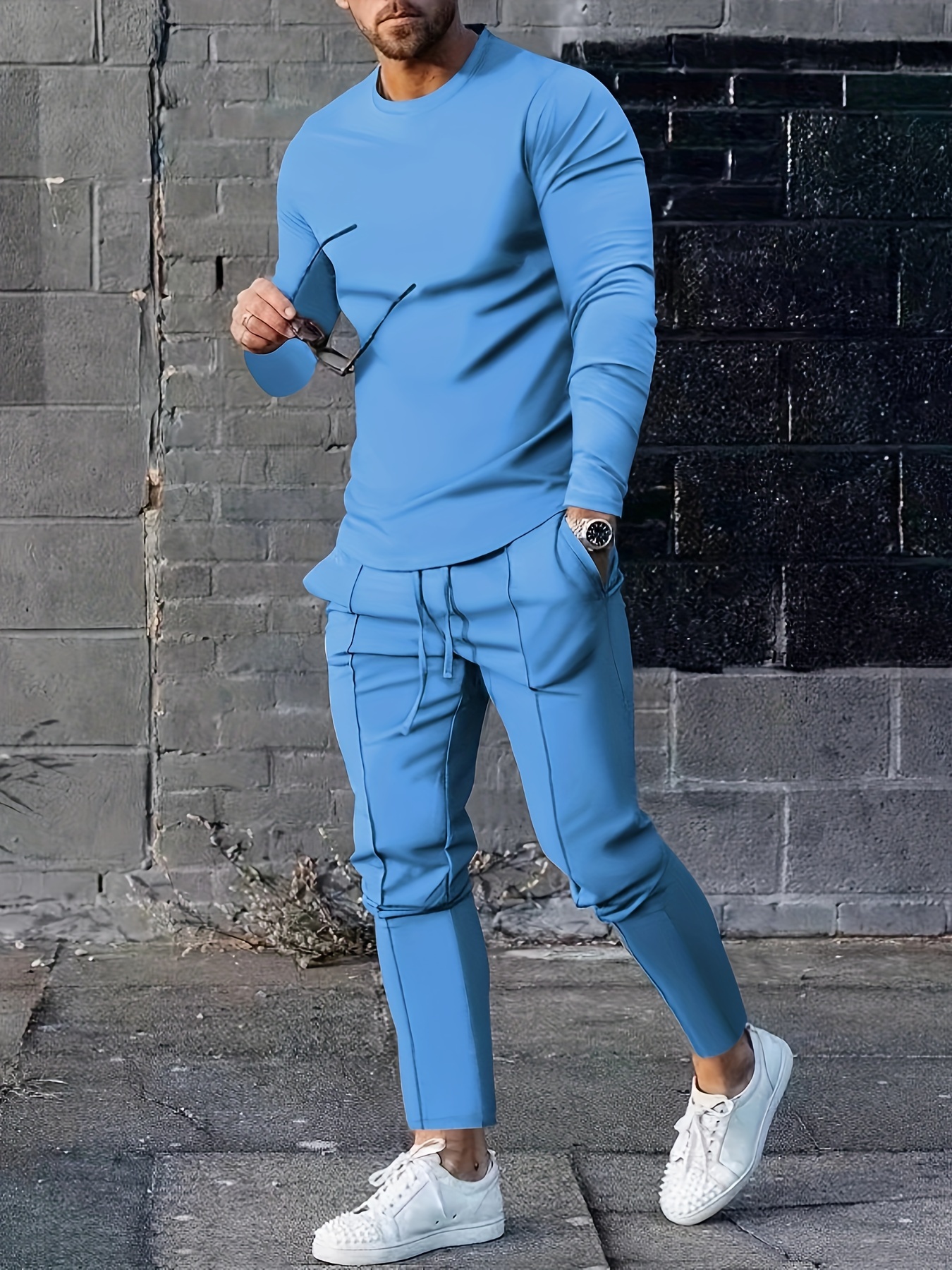 Mens 2 Piece Outfits, Comfy Long Sleeve T-shirt And Casual Drawstring Pants  Set For Autumn, Men's Clothing, Shop Now For Limited-time Deals