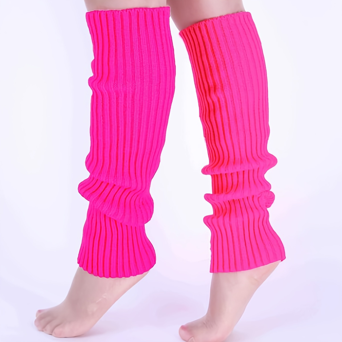 2 Pairs 80s Neon Leg Warmers for Girls Toddler Knit Ribbed Leg Socks for  1980s Halloween Party Cosplay Costume Accessory
