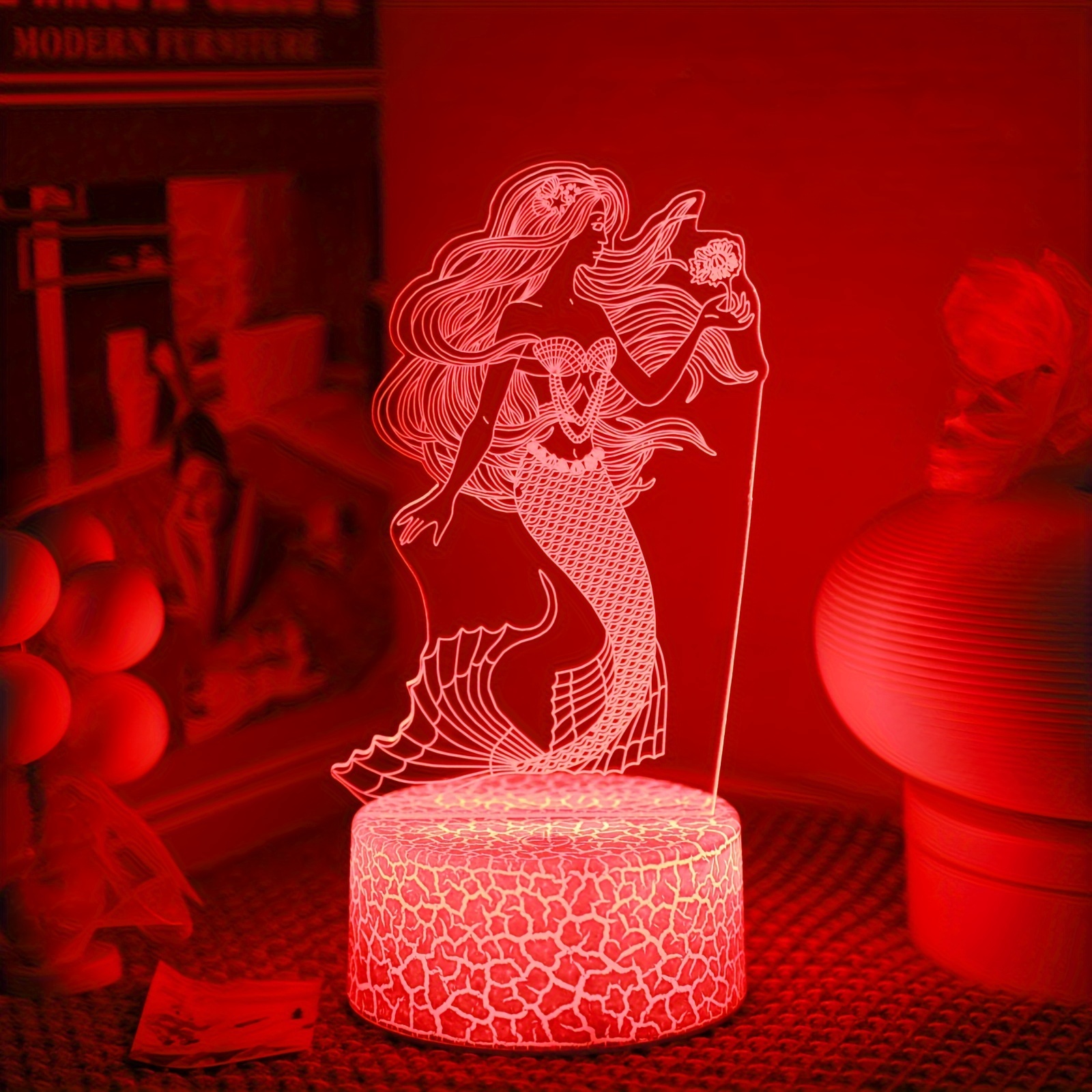 Mermaid Gifts for Girls, 3D Illusion Lamp Mermaid Night Light with