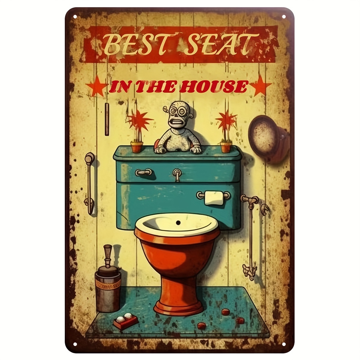 Funny Best Seat In House Rustic Metal Sign Man Cave Home Bar Bathroom Wall Decor
