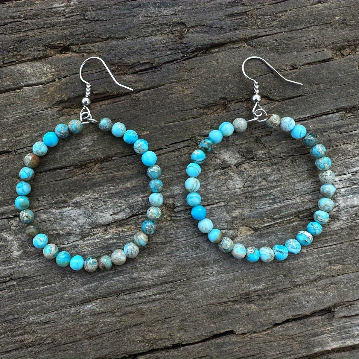 TEMU 4mm Round Bead Bohemian Style Circular Minimalist Natural Colored Stone Earrings For Women