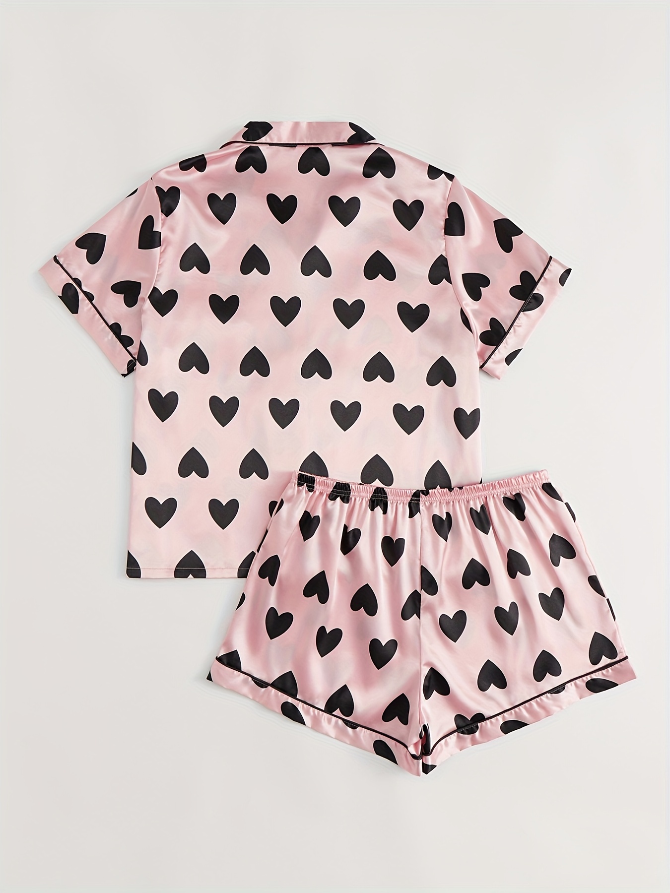 Heart Print Satin Pajama Set