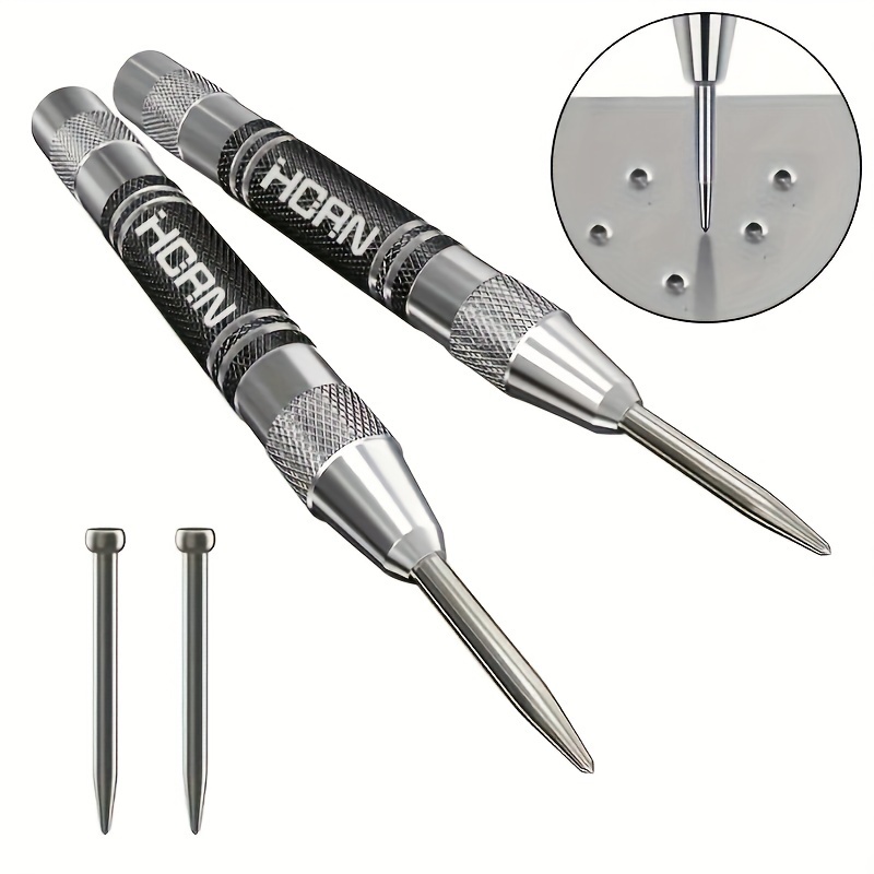 

1pc Super Strong Alloy Tungsten Steel Tip Automatic Center Punch - Adjustable Spring Loaded Metal Drill Tool For Woodworking And Marking