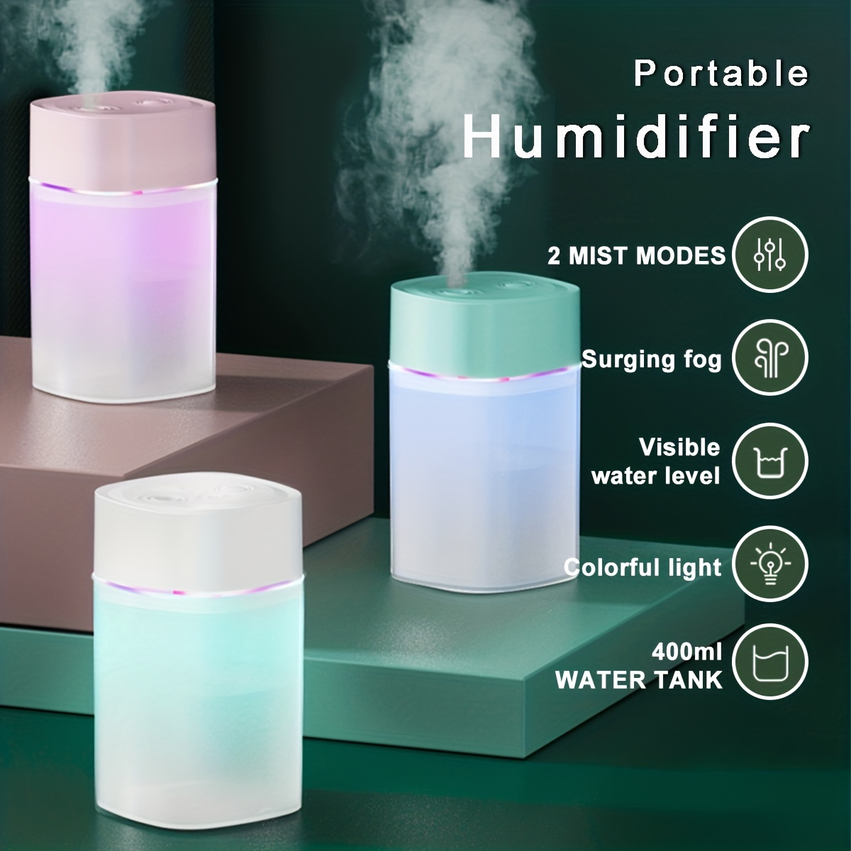 Car Usb Mini Air Humidifier Portable 7 color Led Light Water - Temu