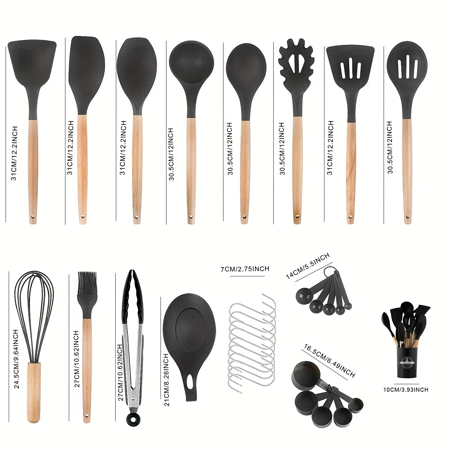 Wooden Handle Silicone Kitchen Utensils Silicone Spoon Shovel Kitchen  Gadgets Set Silicone Kitchen Utensils, School Supplies, Back To School,  Dorm Essentials - Temu