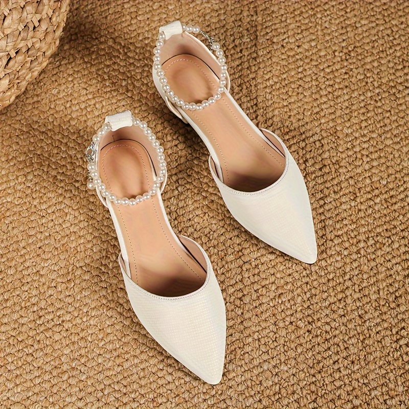 Women's D'orsay Low Heeled Sandals Pointed Toe Faux Pearl - Temu