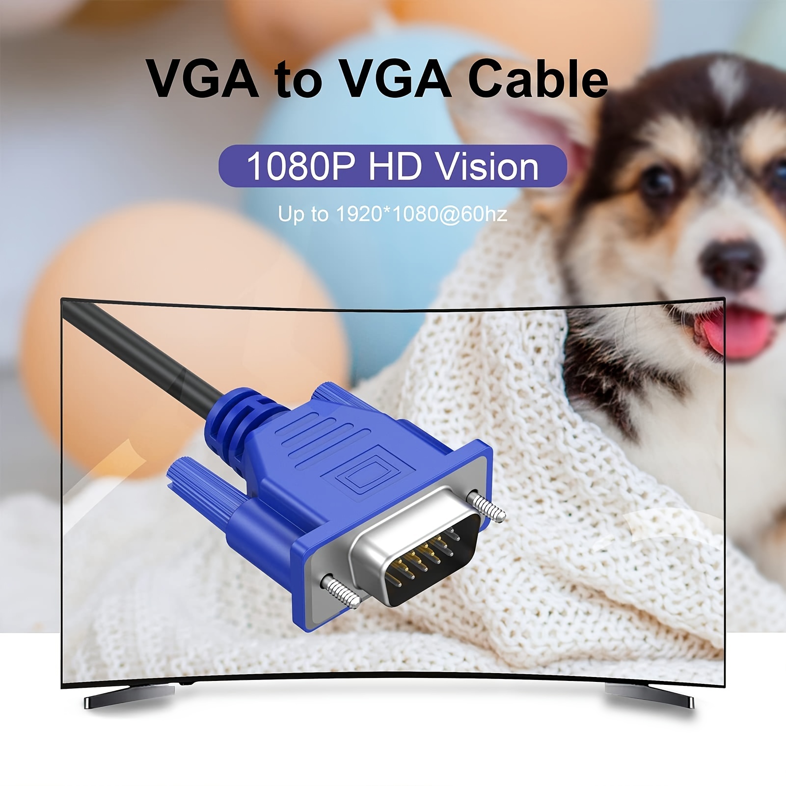 Cable VGA de 3 pies, VGA a VGA para monitor VGA macho a macho HD15 para  proyector de computadora de TV, carcasa de aluminio chapado en oro