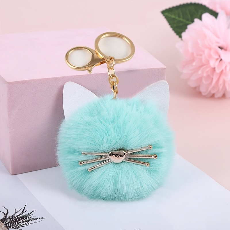 Pom Pom Kitty Keychains Cute Kitty Pom Pom Keychains Glitter 