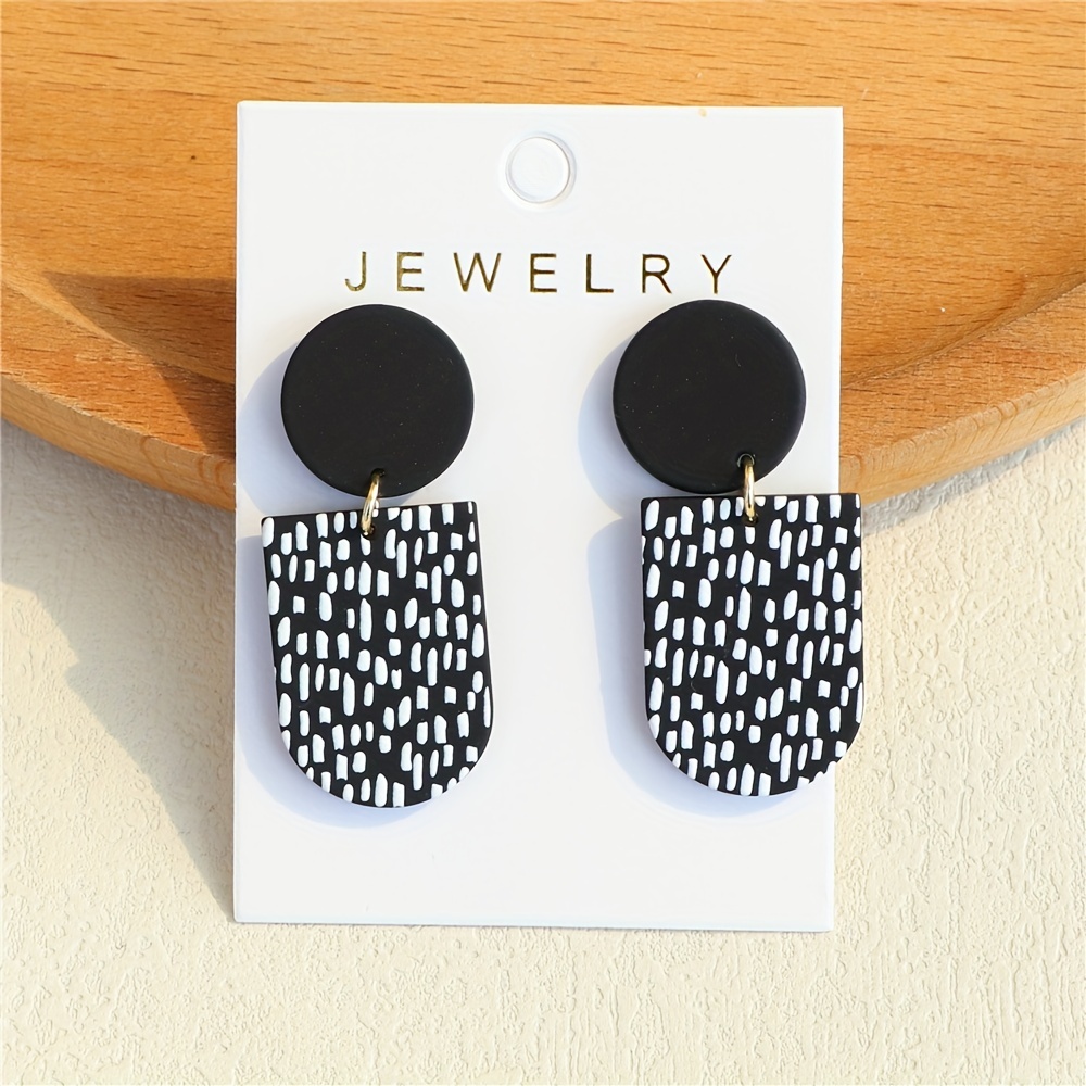 

White Pattern Black Dangle Earrings Retro Bohemian Style Acrylic Jewelry Delicate Gift For Women