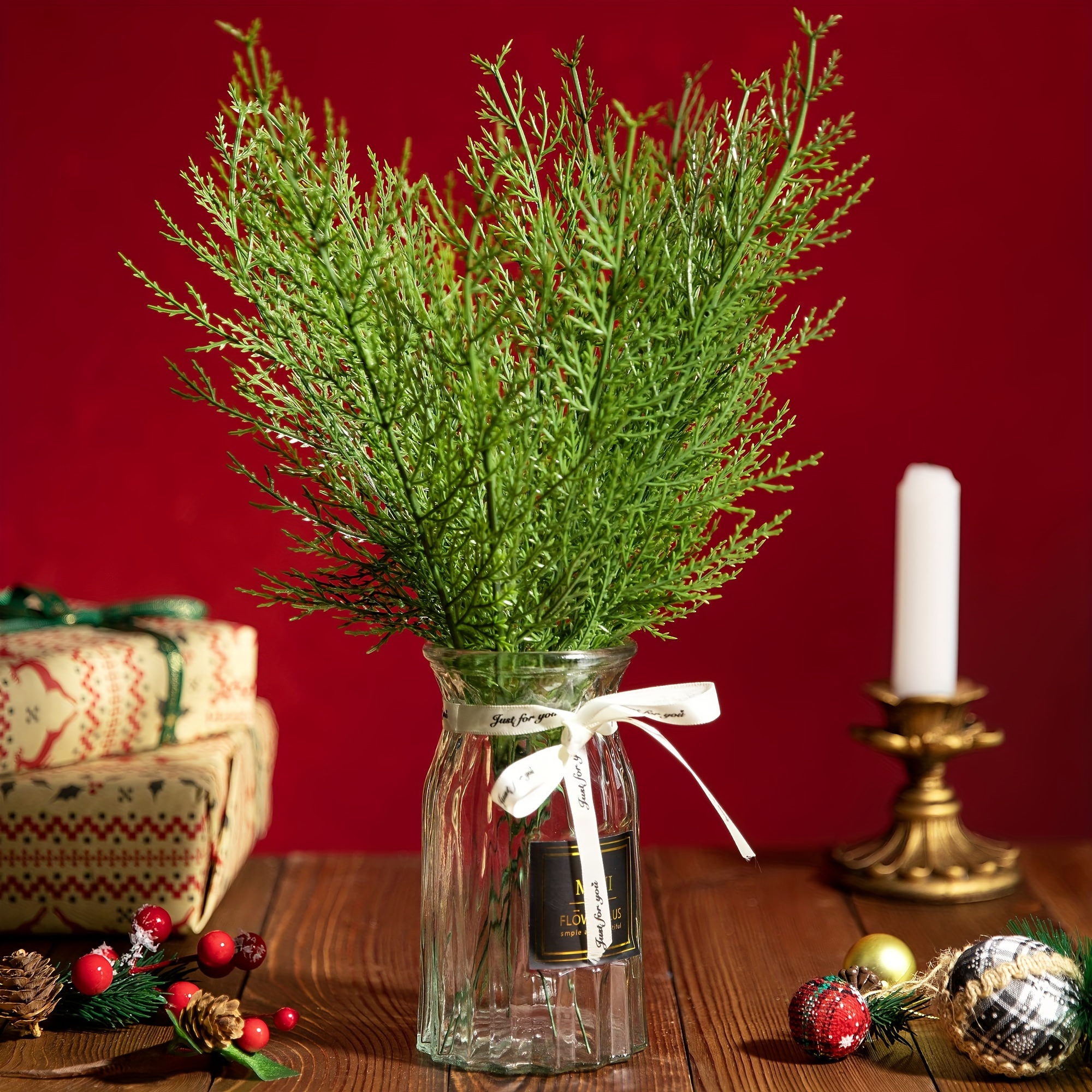 8 15 30pcs christmas artificial pine needles artificial pine branches artificial greenery stems decorative faux tree branches xmas wreath home party decor
