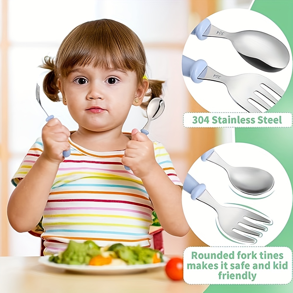 Baby Self feeding Training Spoon And Fork Set With Box Bpa - Temu