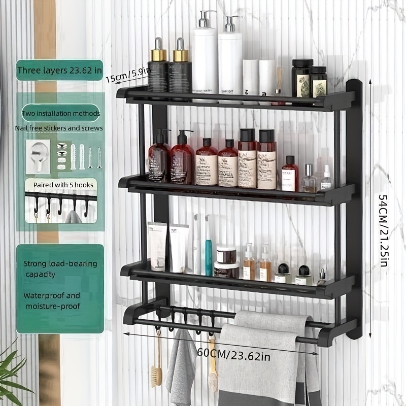 Bathroom Double Shelves Wall Mounted Self Adhesive Kitchen