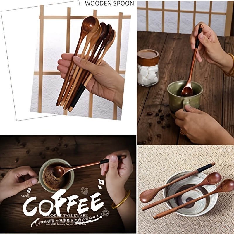 1PC Wooden Spoon Soup Ice Cream Dessert Honey Spoons Kitchen Utensils  Tableware