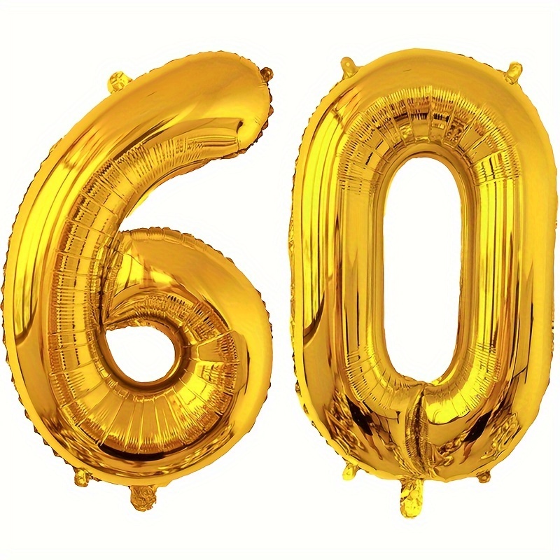 60 Globos Número, Globos Número Gigantes Dorados Grandes Jumbo 60 Mylar  Aluminio Suministros Fiesta Cumpleaños 60 Mujeres Hombres Decoraciones  Eventos Aniversario - Juguetes - Temu