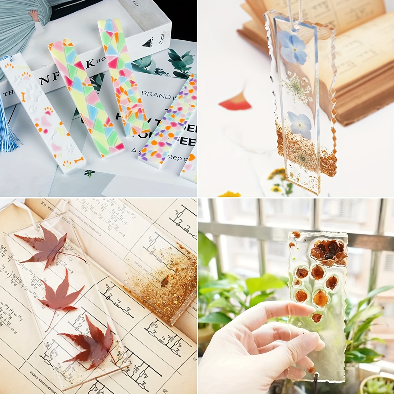 Szecl 10Pcs Resin Bookmark Mold Upgrade Rectangle Bookmark Silicone Mold  with 10 Tassel Leaves Texture Flower Shaped Epoxy Resin Casting Mold DIY  Book