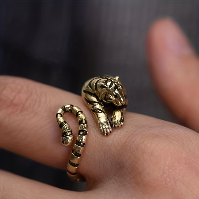 Men's Small Tiger Open Ring Retro Zodiac Tail Ring