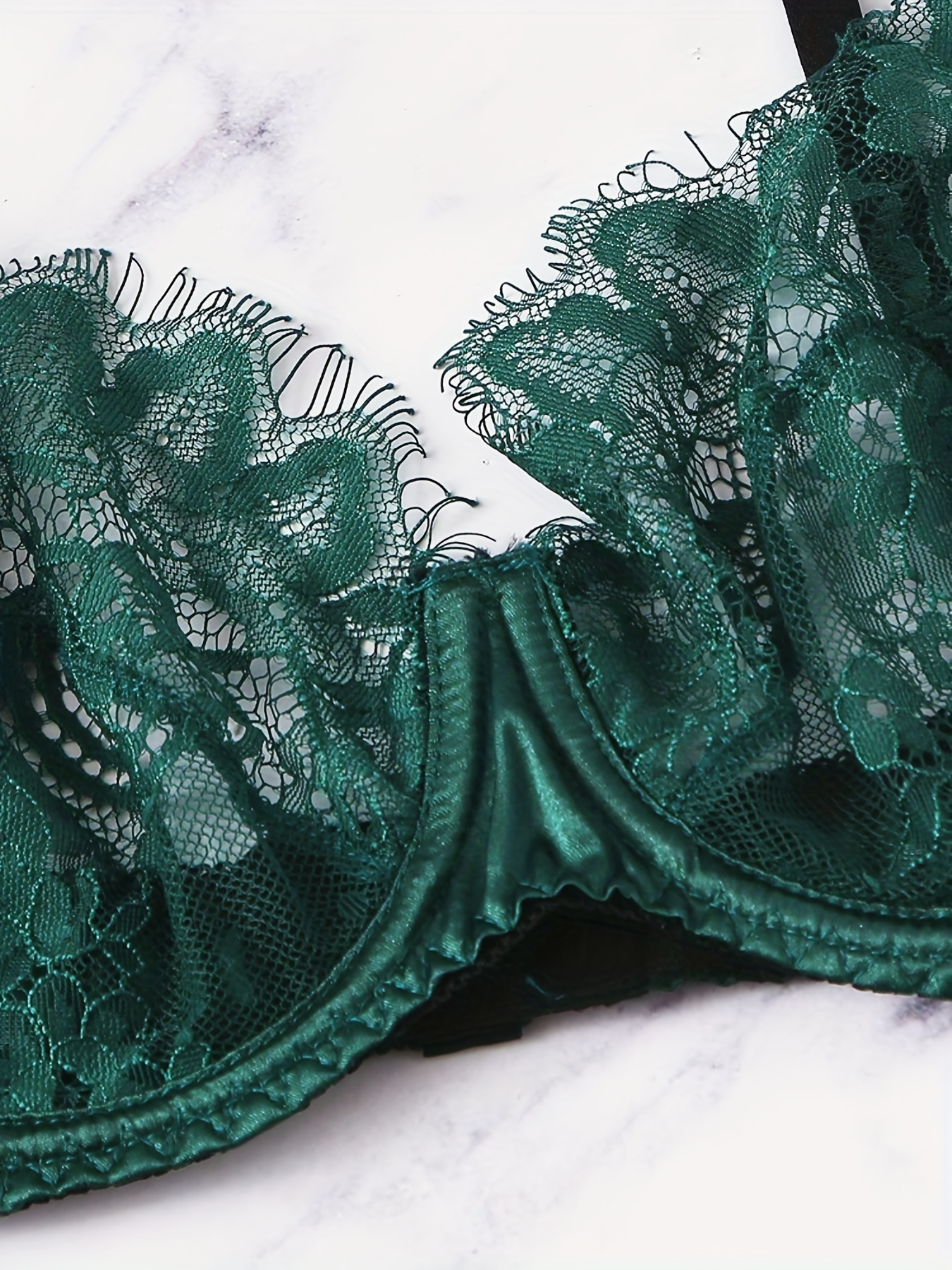 Intimates & Sleepwear, Dark Green Satin Lace Unlined Bra