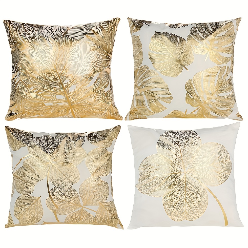 

4pcs, Golden Stamping Leaves Throw Pillow Covers, Soft White Throw Pillowcase, Throw Pillow Covers Decor, Home Decor, Room Decor, Bedroom Decor, Living Room Decor, Car Decor, Sofa Decor