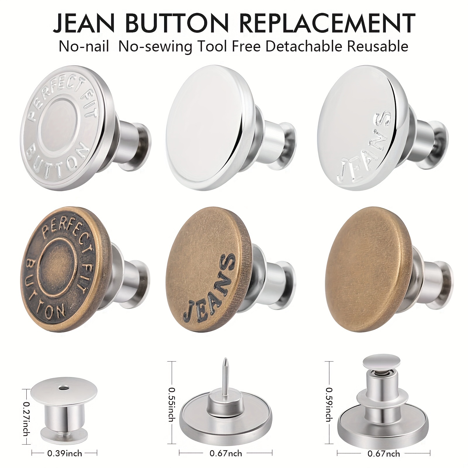  12pcs Detachable Buttons Detachable Pants Buttons Metal Buttons  for Jeans Replacement Buttons for Jeans Rivet Buttons for Jeans Jean  Buttons Jeans Accessories Nail Free Alloy