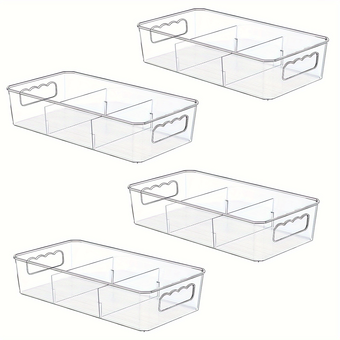 2 Packs Clear Plastic Storage Bins, Snack Organizer, Food Storage Organizer  Bins for Pantry, Kitchen, Fridge, Cabinet, 4 Compartment Holder for  Organize Packets, Spices, Pouches, Snacks