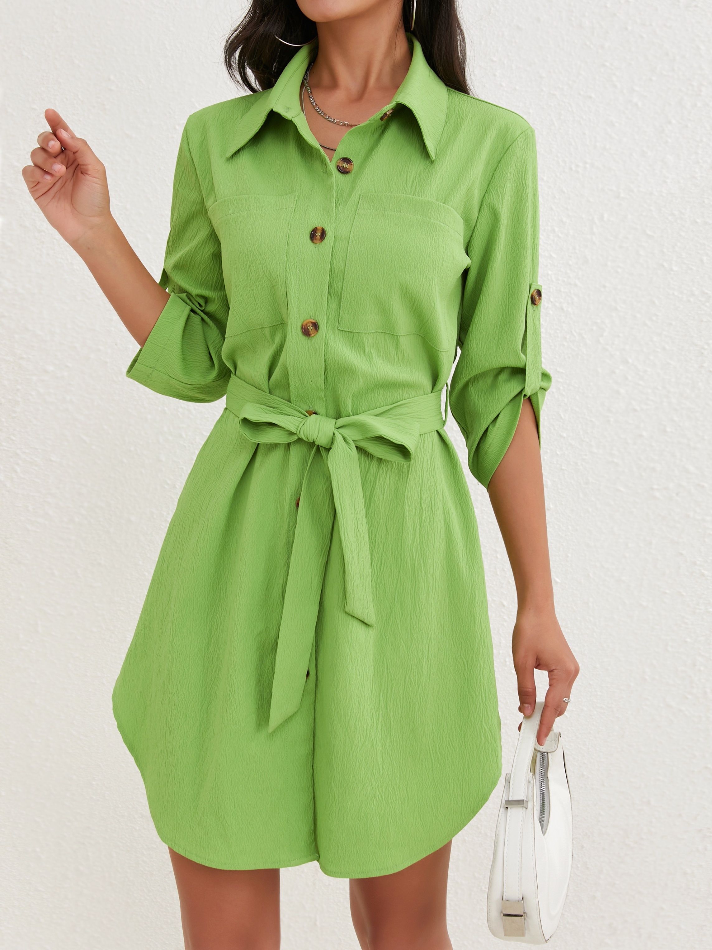 Longline Button Front Shirt, Casual Long Sleeve Shirt For Spring & Fall,  Women's Clothing