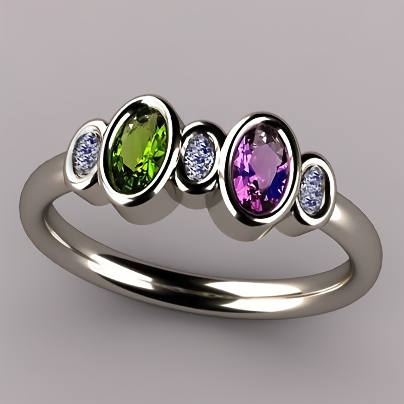 

Ladies Vintage 925 Silver Plated Colorful Zircon Ring Party Anniversary Jewelry