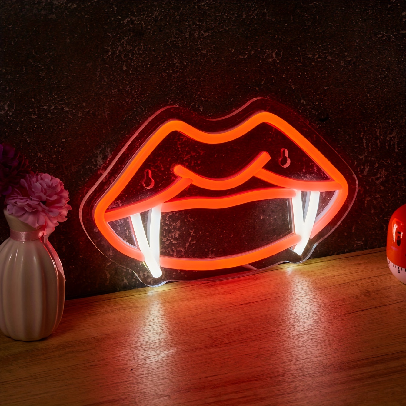 1pc Backboard Led Neon Light, Teeth Mouth Cool Fangs Man Cave Decor, Neon  Powered By USB 5V