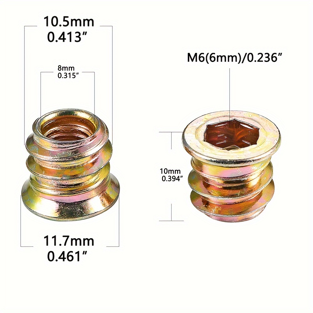 40pcs M6 Furniture Screw In Nut Threaded Wood Inserts Fastener Connector Hex Socket Drive For Wood Furniture Assortment