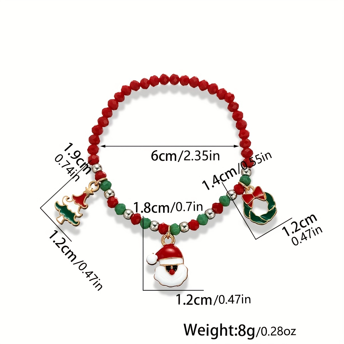 Santa Claus Pendant Beaded Bracelet Set Red Green Soft Clay - Temu