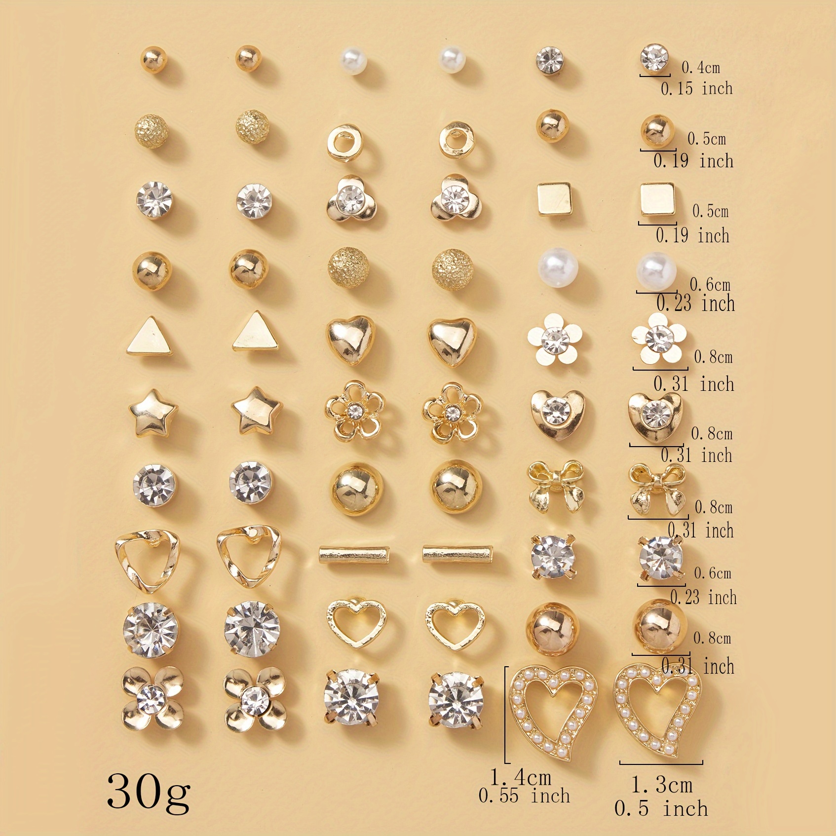 set of 30 pairs   heart   pearl   ladies gift simple exquisite stud earrings set   inlaid details 5