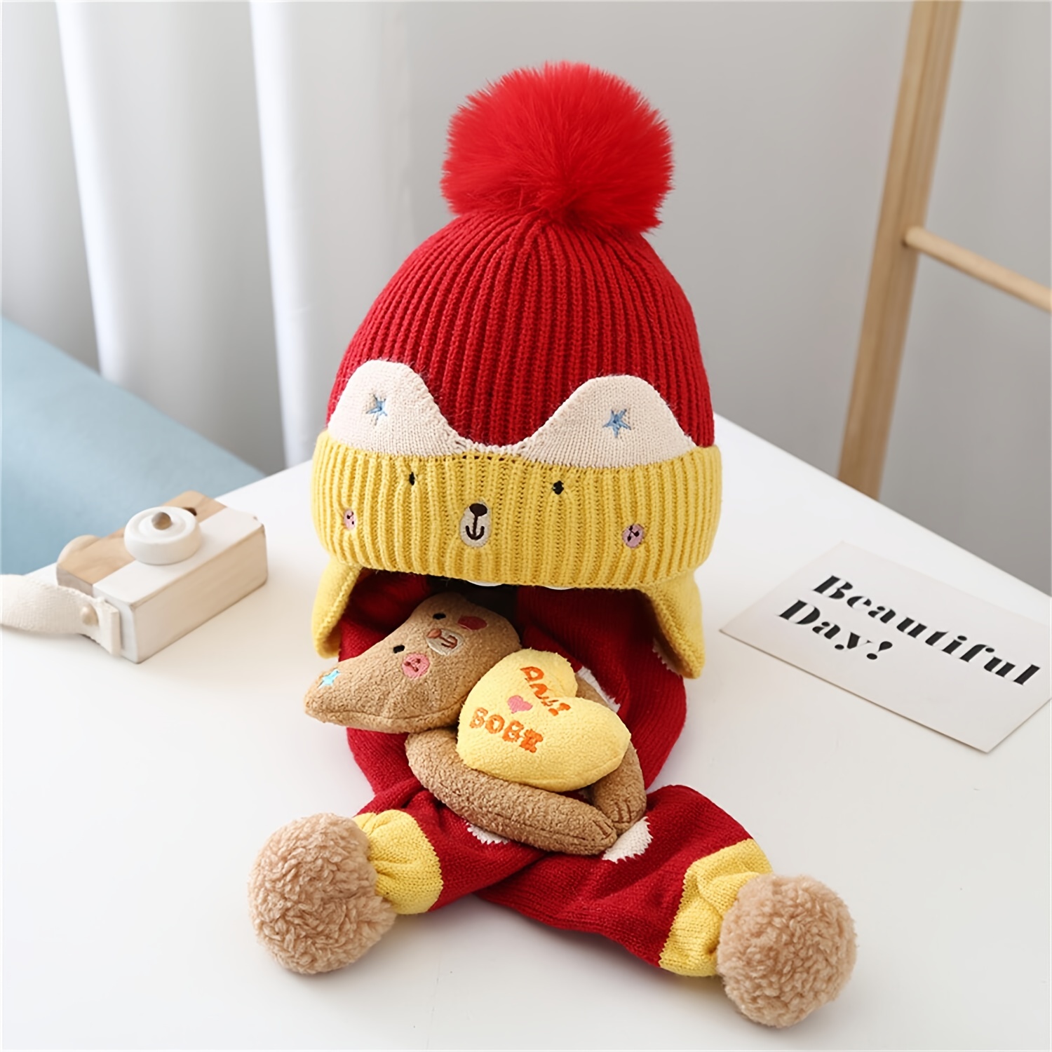 1pcs Enfants Hiver Mignon Cartoon Filles Bonnet Pull Chapeau Et