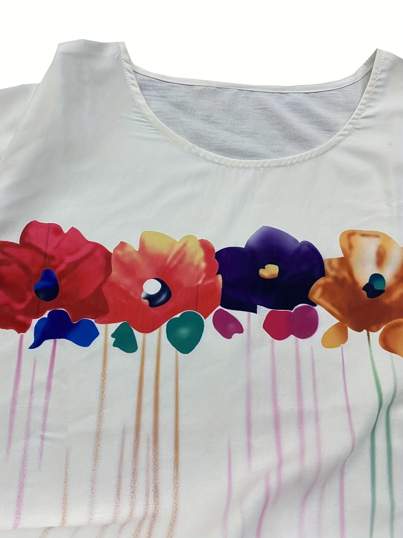 Casual Dress Women's Plus Colorful Flower Print Short Sleeve