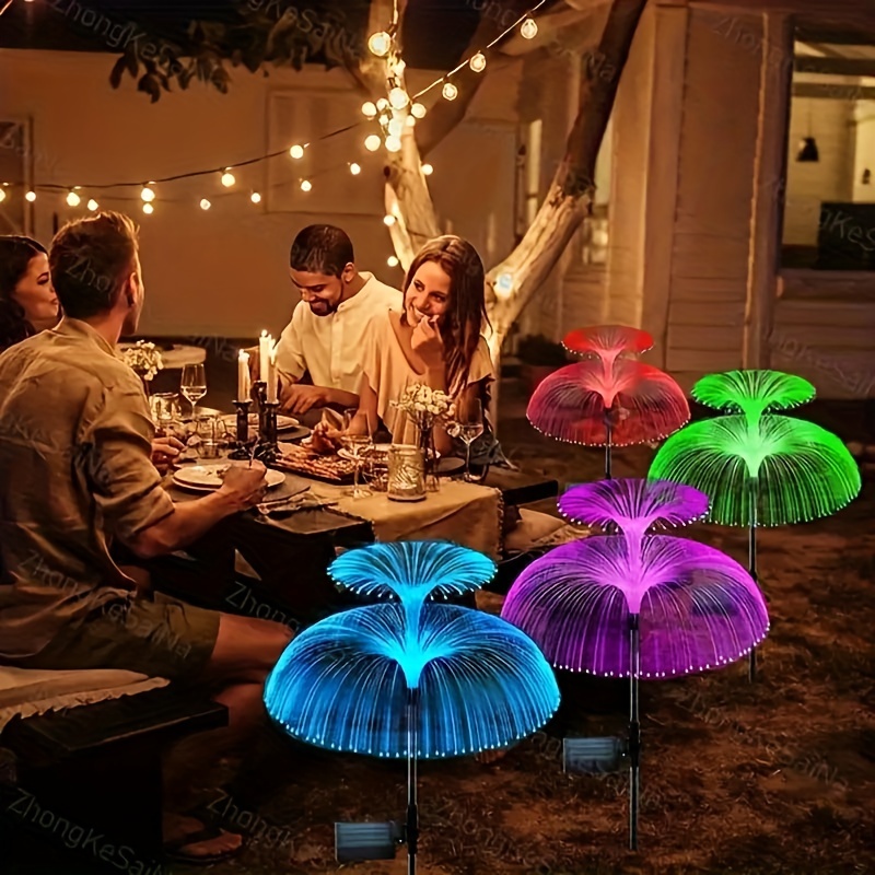 2pcs outdoor led waterproof solar jellyfish fiber optic light for garden lawn and courtyard christmas halloween decorations details 3