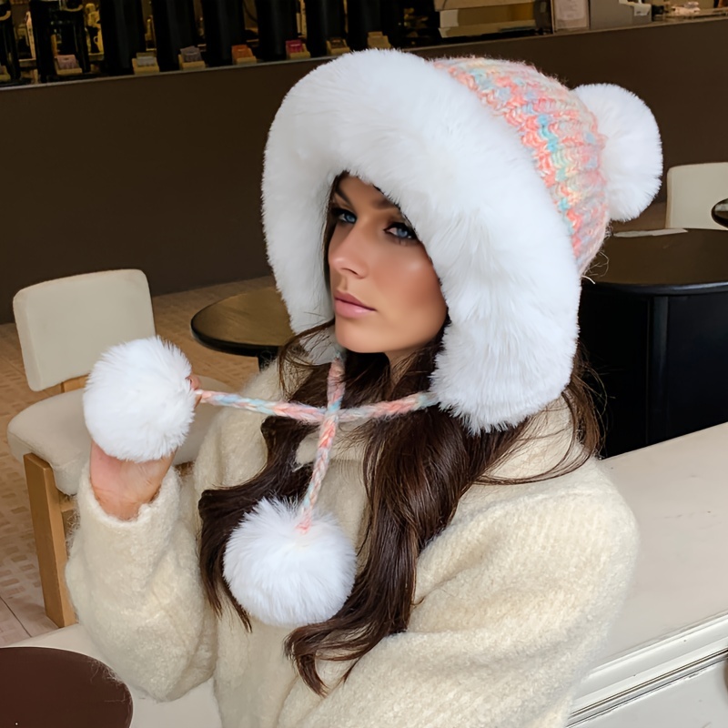 Cappello da sci invernale Scaldacollo in peluche carino per donna, cappello  caldo e antivento con paraorecchie e maschera, adatto per guida