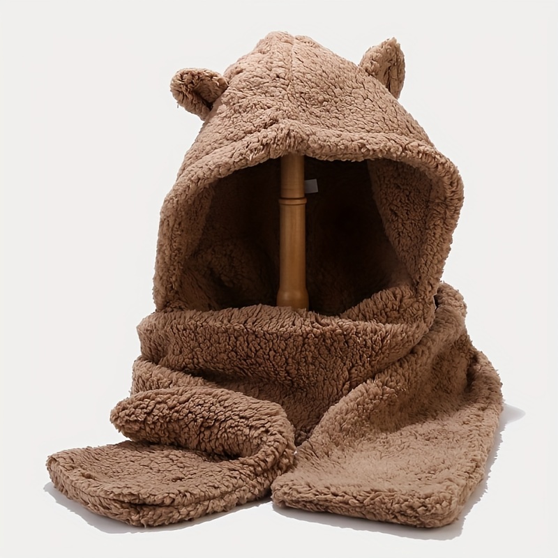 Bear Ears Autumn And Winter Warm Hat And Scarf Two-piece Set Outdoor Cold Protection Thickened Warm Hat Set
